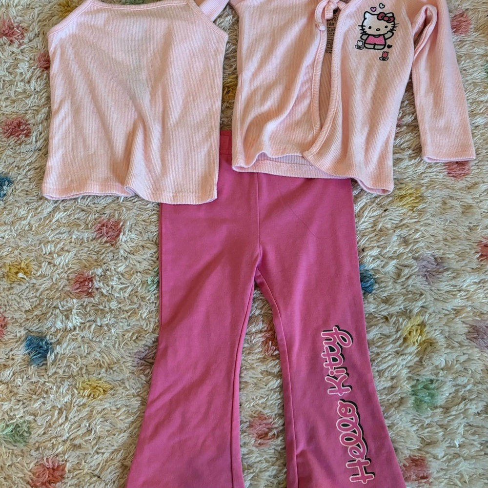 Hello Kitty Pink Outfit Set 90s Inspired Flare Pants & Tie Sweater - 18M